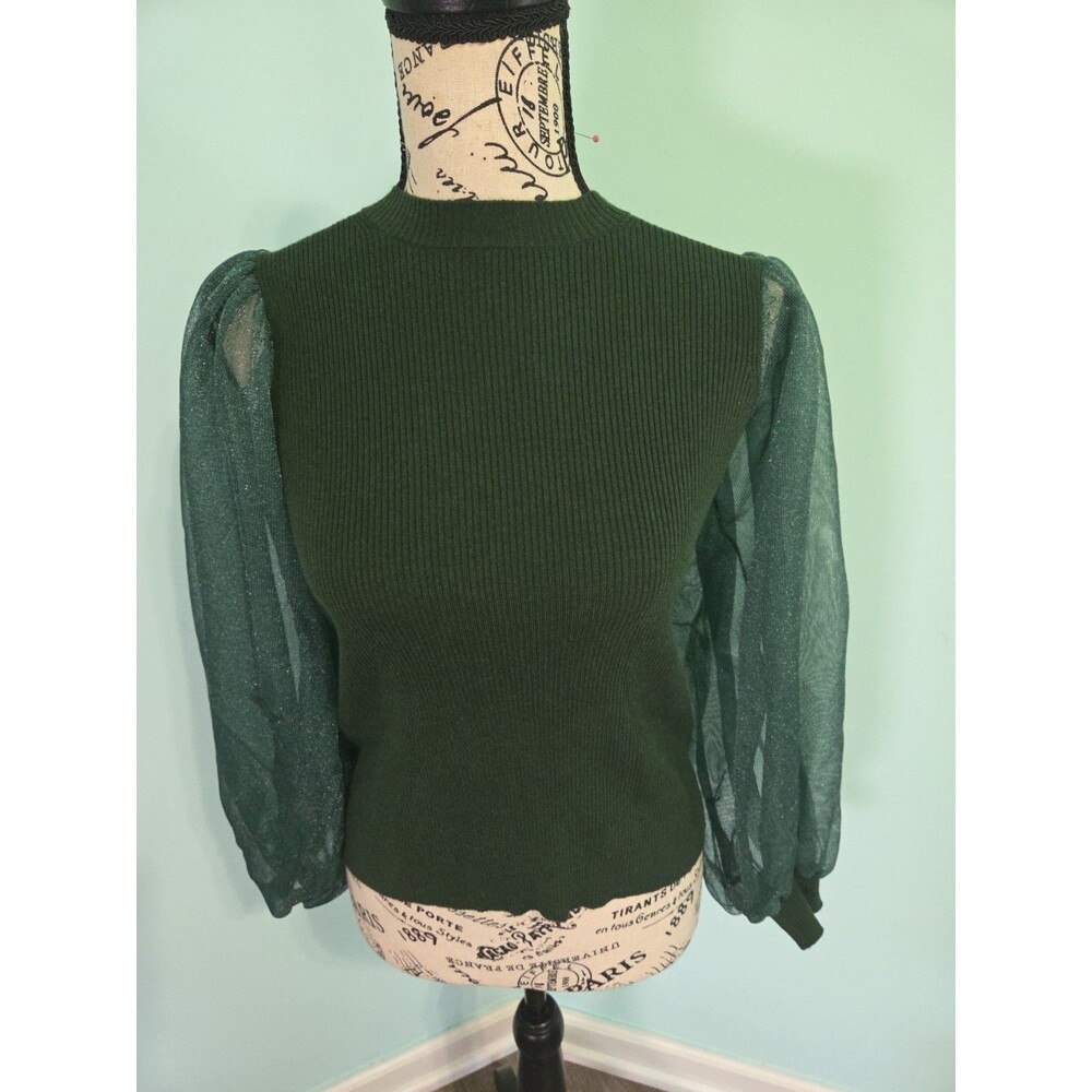 tuckernuck betsy blouse green sheer ballon Sleeve top medium